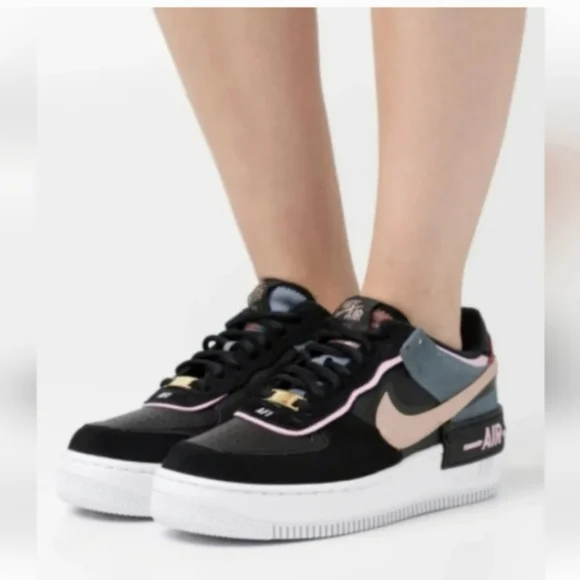 Women's NIKE Air Force 1 "SHADOW" Size 8.5 Black Leather Low Top Sneakers - Picture 3 of 12